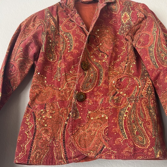 New Identity: Red/ orange Floral blazer:with sequin and beautiful buttons! Small - Picture 2 of 8